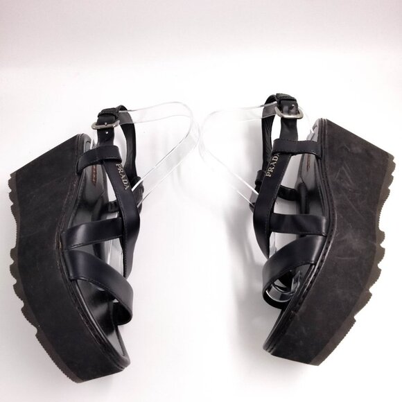 Prada Black 90s Criss Cross Platform Sandals 39.5 9.5 - Picture 5 of 9